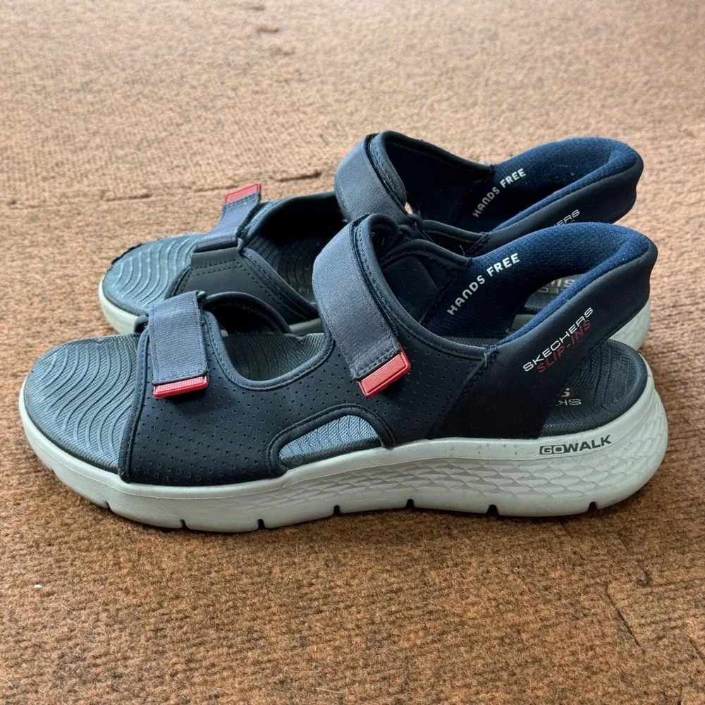 Skechers Hands Free Slip-ins GO WALK 6 Mens Navy Red Sandals 229210 NVRD Size 10